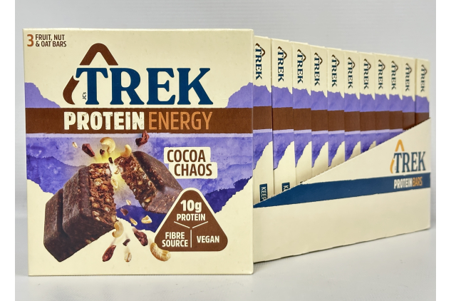 Trek Cocoa Chaos High-Protein Energy Bar - Plant-Based, Gluten-Free, Natural Ingredients (36 x 55g)