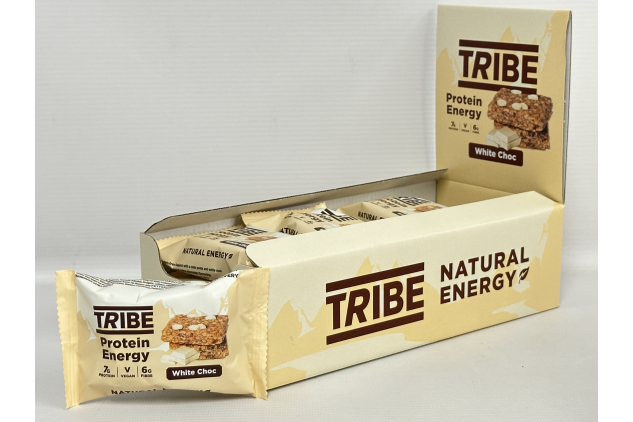 TRIBE Protein Energy Flapjack – White Choc Chip (12 x 50g) | Natural Energy Bar, Plant-Based, Vegan & Gluten-Free