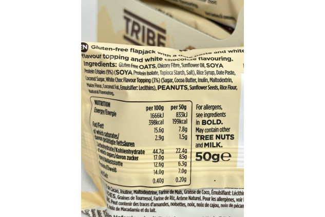 TRIBE Protein Energy Flapjack – White Choc Chip (12 x 50g) | Natural Energy Bar, Plant-Based, Vegan & Gluten-Free