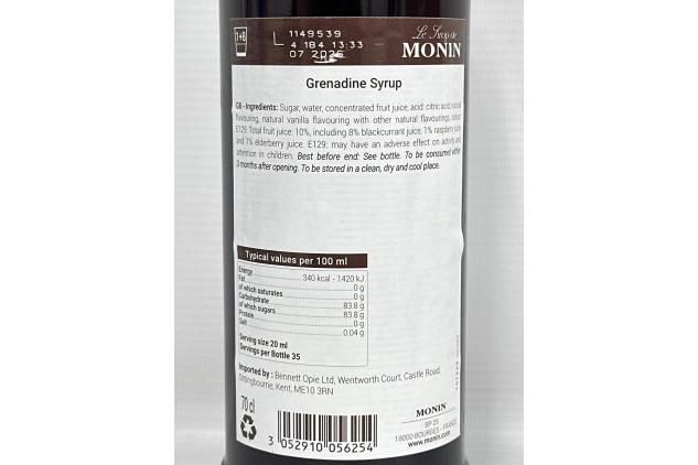 MONIN Premium Grenadine Syrup 700ml for Cocktails and Mocktails. Vegan-Friendly, Allergen-Free 100% Natural Flavours