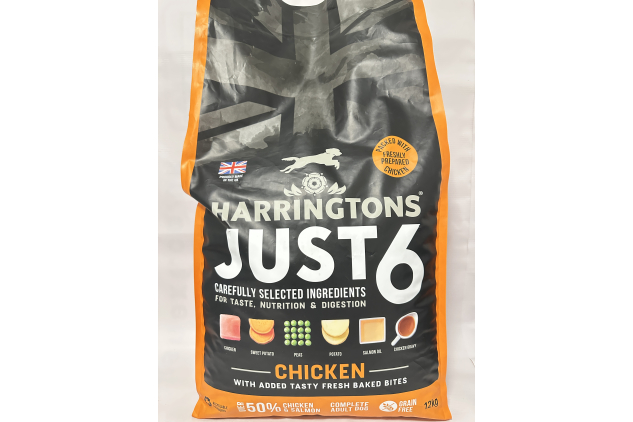 Harringtons Just 6 Grain-Free Hypoallergenic Chicken & Veg Dog Food 12kg – With Fresh Baked Bites