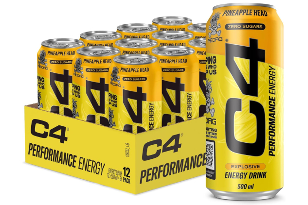 C4 Performance Energy Drink Pineapple Head 500ml (12 Pack) – Sugar-Free, 160mg Caffeine, 1050mg Taurine, Low-Calorie