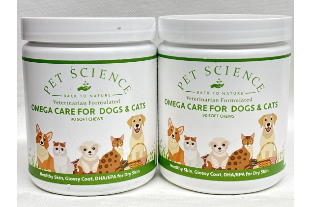 Pet Science Omega Care for Dogs and Cats, Salmon Oil Fatty Acids for Coat Hydration, Healthy Skin, Glossy Coat - Veterinary Formulated (2 X 90 Soft Chews, 180 Total)
