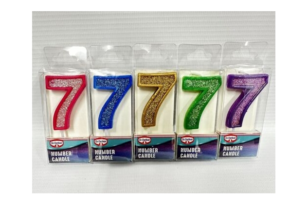 Dr. Oetker Sparkly Number 7 Candle, Pack Of 10 - 5 Different Colours