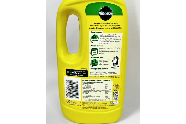 Miracle-Gro Grow All Purpose Liquid Plant Food Feed Concentrate Fertiliser 800ml