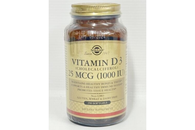 Solgar Vitamin D3 (Cholecalciferol) 1000 IU Tablets Food Supplement 250 Softgels | BBE 30/09/2024