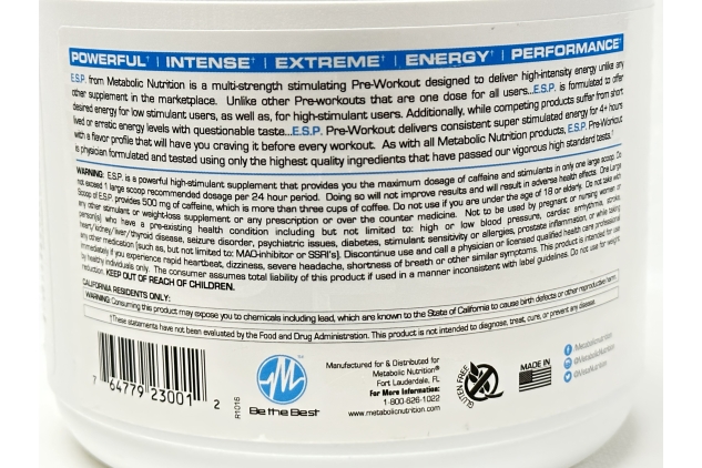 Metabolic Nutrition, ESP Pre-Workout, Blue Raspberry, 300g