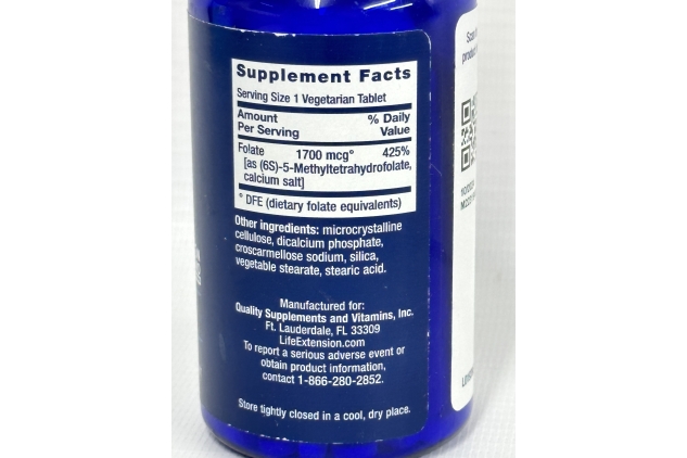 Life Extension Optimized Folate 1,700 mcg DFE 100 Tablets Food Supplement