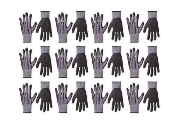 Latex-Coated Work Gloves, Nylon Liner Fibre, Grey, Size 10, XL, 12 Pairs