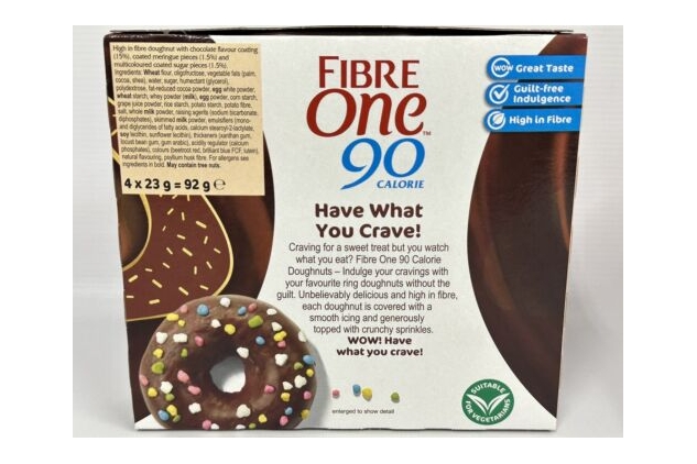 Fibre One 90 Calorie Doughnuts Chocolate Flavour 4 X 8 Pack - 32 Total | Best Before Date 13/11/2023