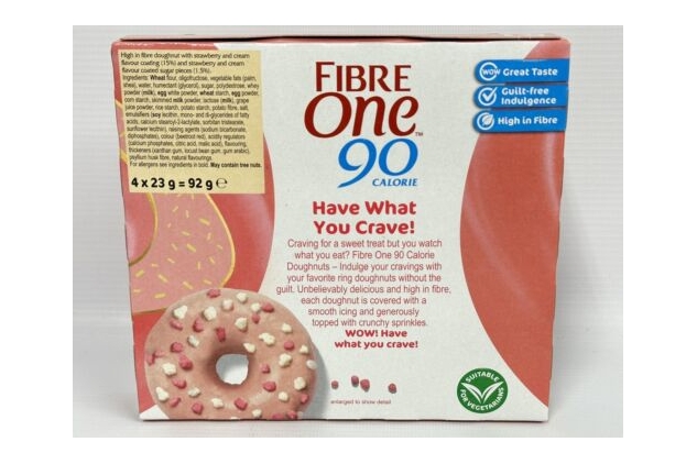 Fibre One 90 Calorie Doughnuts Strawberry & Cream Flavour 4 X 8 Pack - 32 Total | Best Before Date 12/11/2023