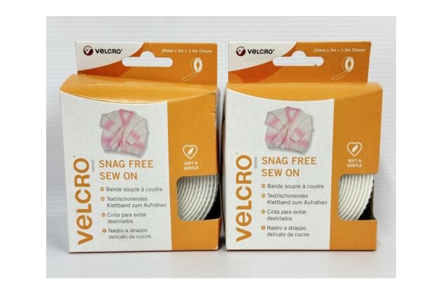 2 X VELCRO Brand Snag Free Sew On Tape - 20mm x 3m - White For Delicate Fabrics