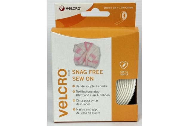 2 X VELCRO Brand Snag Free Sew On Tape - 20mm x 3m - White For Delicate Fabrics