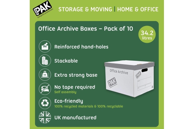 StorePAK Office Archive/Storage Cardboard Boxes & Lids Pack of 10. Good for Office, Home Storage & Moving House white & Grey