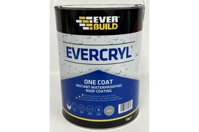 Everbuild Evercryl One Coat Instant Waterproofing For Roofs Gutters Grey 5L Tin