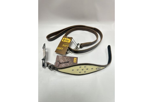 Dingo Waldemar Rutowski Soft Soft Leather Size M Set Dog Collar + Classic Leash