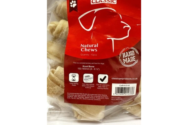 CLASSIC Rawhide Dog Chews Natural Snacks Handmade Treats Knot Bone 10 Pack Size Small Pack