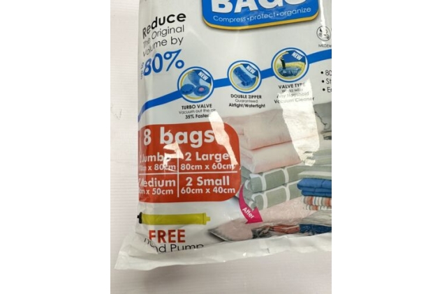 Vacuum Storage Bags - Pack of 8 (2 Jumbo + 2 Large + 2 Medium + 2 Small ReUsable