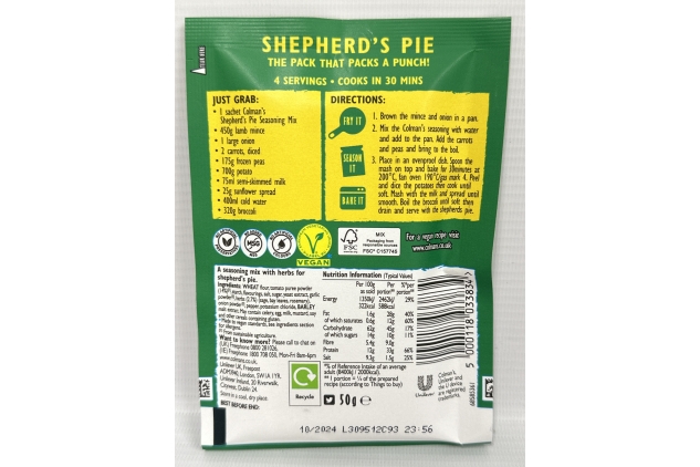 Colmans Full Of Flavour Shepherds Pie Recipe Mix 50g (Pack Of 1) BBE 30/09/2024