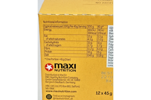 MaxiMuscle - MaxiNutrition Premium Protein Bar - High Protein Snack - Low in Sugar - 15g Protein - Cookies & Cream, Under 190 kcal per Serving, 12 x 45g | Best Before Date 22/02/2024
