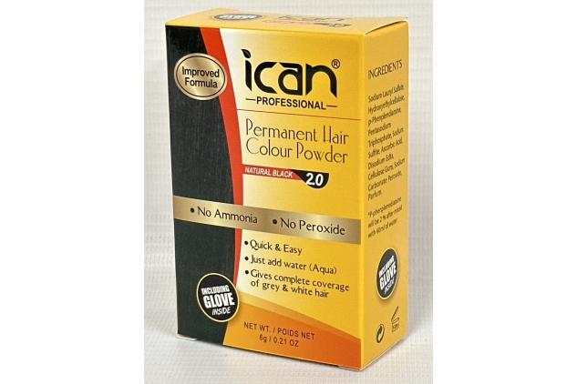 ican Permanent Hair Colour Powder, No Ammonia, No Peroxide (2.0 Natural Black)