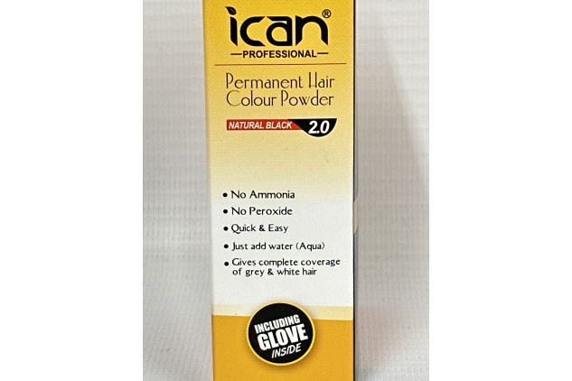 ican Permanent Hair Colour Powder, No Ammonia, No Peroxide (2.0 Natural Black)