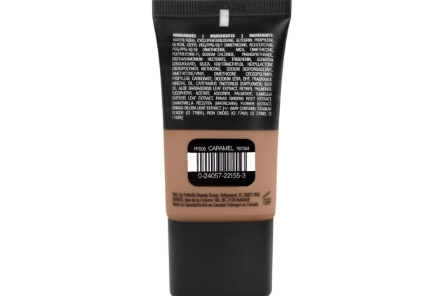 Palladio Powder Finish Liquid Foundation, Natural Matte Appearance, Reduces Fine Lines, Covers Large Pores, Hides Imperfections, All Day Wear, Sheer to Medium Coverage, Caramel