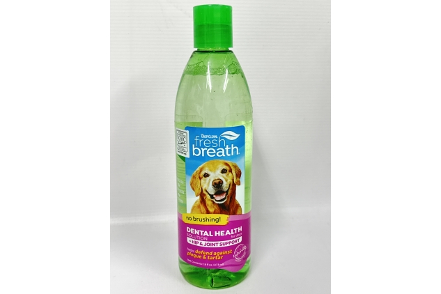 TropiClean Fresh Breath Dog Teeth Cleaning – Dog Dental Care for Bad Breath - Breath Freshener - Water Additive Mouthwash – Helps Remove Plaque Off Dogs Teeth, Hip & Joint Support, 473ml