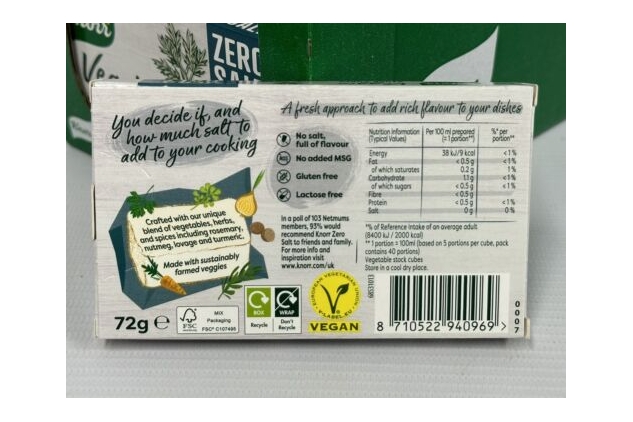 Knorr Vegetable Vegan Stock Cubes Zero Salt 24 X 8 Packs = 192 Total Veggie | Best Before Date 30/04/2024