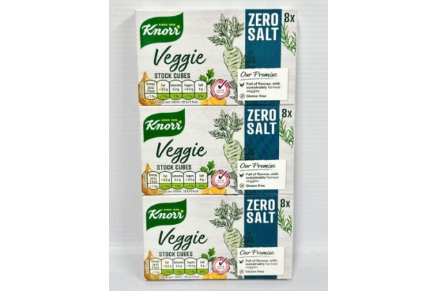 Knorr Stock Cubes Vegetable Flavour Zero Salt 3 X 8 Pack = 24 Total Veggie Vegan | Best Before Date 30/04/2024