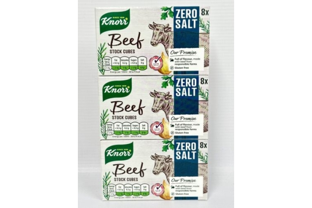 Knorr Stock Cubes Beef Flavour Zero Salt 3 X 8 Pack = 24 Total | Best Before Date 31/05/2024