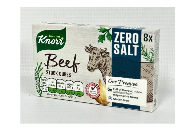 Knorr Stock Cubes Beef Flavour Zero Salt 3 X 8 Pack = 24 Total | Best Before Date 31/05/2024