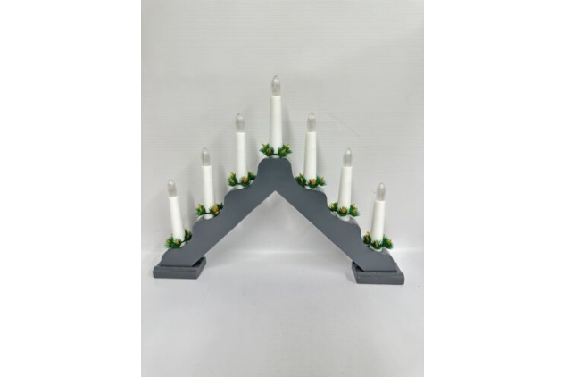 Candle Bridge Light Christmas Decoration Battery Operated Wooden Warm White Grey