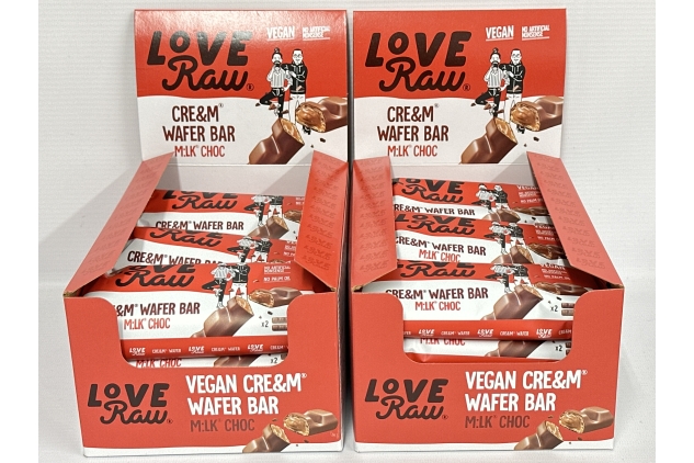 Love Raw Vegan Chocolate Hazelnut Cream Filled Wafer Bars 24 X 43g | Best Before Date 06/11/2023