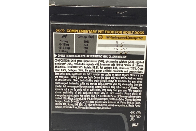 PRO PLAN Dog Joint Mobility Supplement | Hip and Joint Support | with Green Lipped Mussel, Collagen, Glucosamine, Chondroitin | All Breed | Adult and Senior Dogs | Powder 120g | BEST BEFORE DATE 30/11/2023