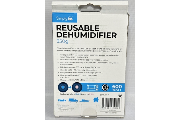 Reusable Car Dehumidifier - Quick Drying suitable for Microwaving, Strong Absorption up to 40% of Weight in moisture, Eco-Friendly Granules, Unlimited Cycles (350g), Blue | Reduces Condensation Build-Up