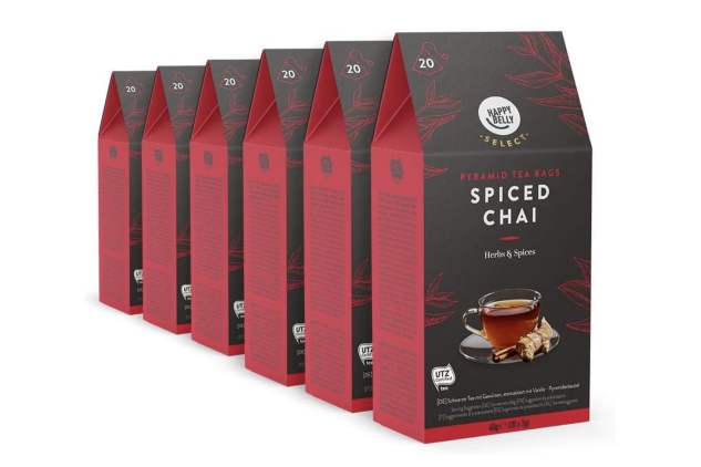 Amazon Brand - Happy Belly Select Black Tea Teabags Tiger Spiced Chai, 240 g, 20 Count (Pack of 6) Best Before Date 30/09/2023