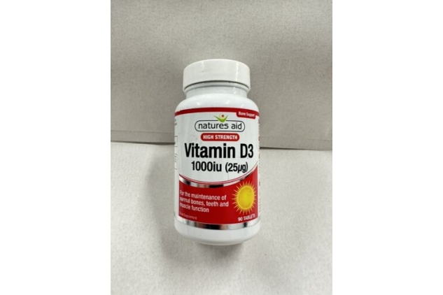 Natures Aid Vitamin D3 High Strength 1000Iu 25Ug 90 Tablets Best Before 31/12/23