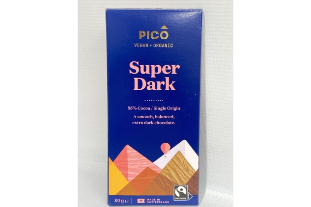 Pico Chocolate - Super Dark Chocolate Vegan Bars - 85% Cocoa, Organic, Premium Swiss Dark Chocolate with No Artificials - 2 x 80g