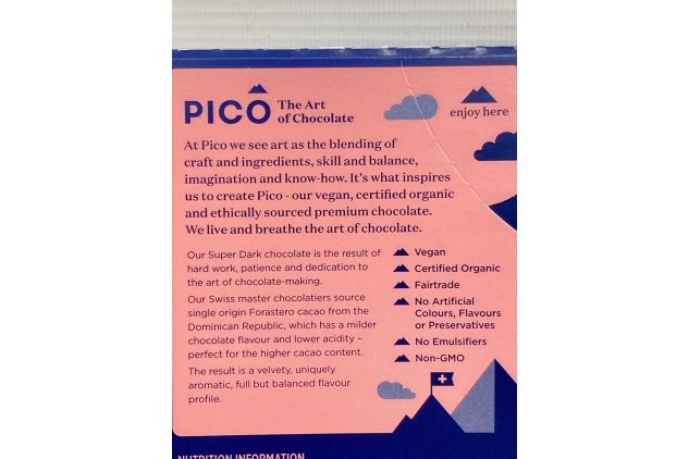 Pico Chocolate - Super Dark Chocolate Vegan Bars - 85% Cocoa, Organic, Premium Swiss Dark Chocolate with No Artificials - 2 x 80g