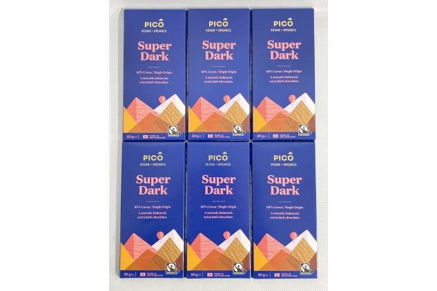 Pico Chocolate - Super Dark Chocolate Vegan Bars - 85% Cocoa, Organic, Premium Swiss Dark Chocolate with No Artificials - 6 x 80g