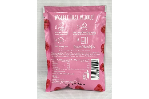 Wibble Jelly Crystals, 12 Pack, Jello, Quick Set, Raspberry Vegan Jelly Powders, Low Sugar, Low Calorie, Serves 4, Vegetarian Jelly Crystals, Vegetarian Jello Powder, 56g