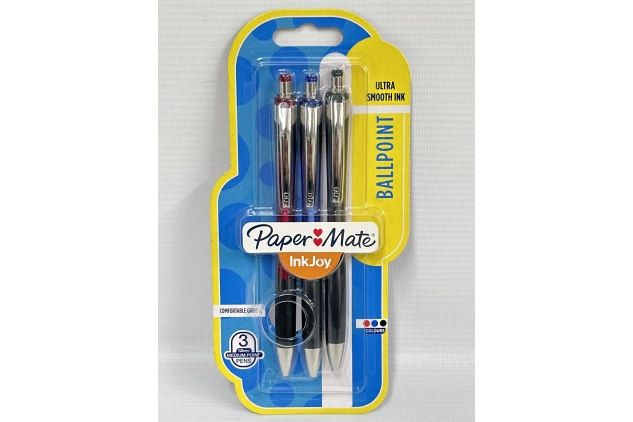 Paper Mate InkJoy Coloured Retractable Ballpoint Pens | Ultra Smooth Ink | 3 Pack | Red Blue Black