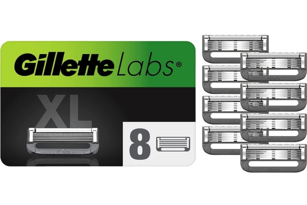 Gillette Labs with Exfoliating Bar and Heated Razor Blades, 8 Refills