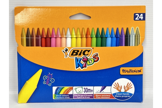 BIC Kids Plastidecor Colouring Crayons, Crayons for Drawing and Crafts, Assorted Colours, Pack Of 24