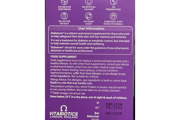 Vitabiotics Diabetone Plus - 56 Tablets/Capsules