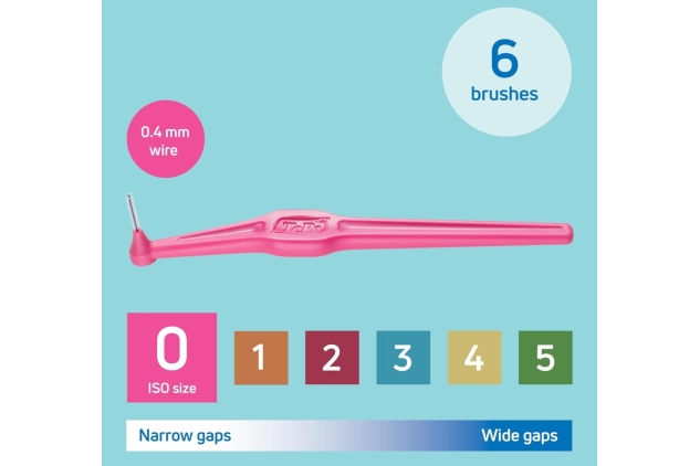 TePe Angled 0.4mm Pink Interdental Brushes - Pack of 6