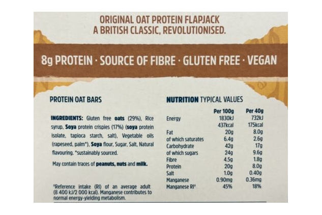 TREK High Protein Flapjack Original Oat Gluten Free Vegan Snack 36 X 40g | Best Before Date 16/05/2024