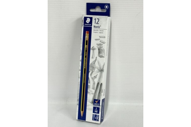 Staedtler Noris Graphite Pencils with Rubber Eraser-Tip HB 2 (Pack of 12) 122-HB