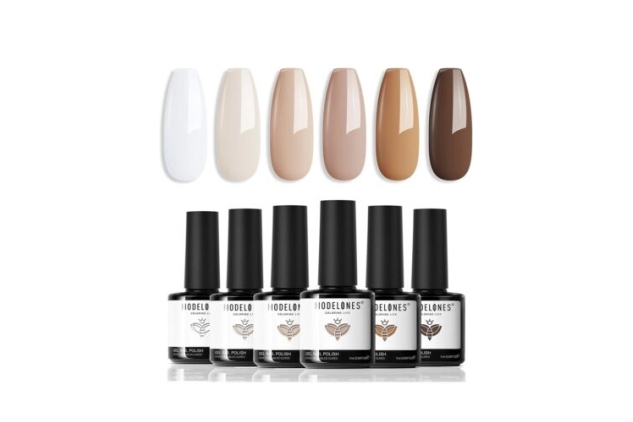 Modelones Gel Nail Kit Polishes 6 Colors Nude White Brown Autumn Soak Off UV Gel